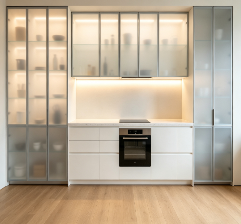 Frosted Glass Kitchen Cabinets