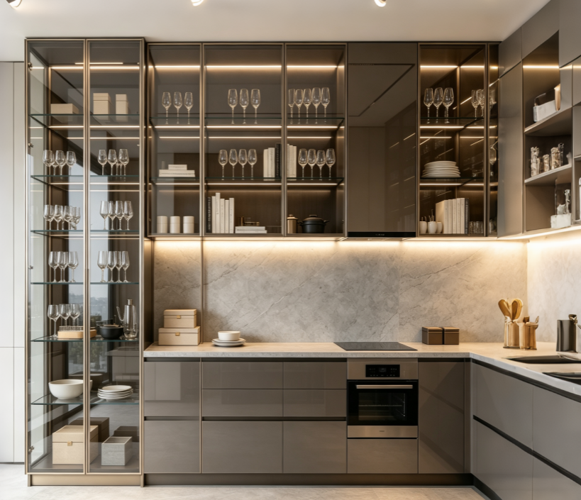 Full Height Glass Kitchen Cabinets