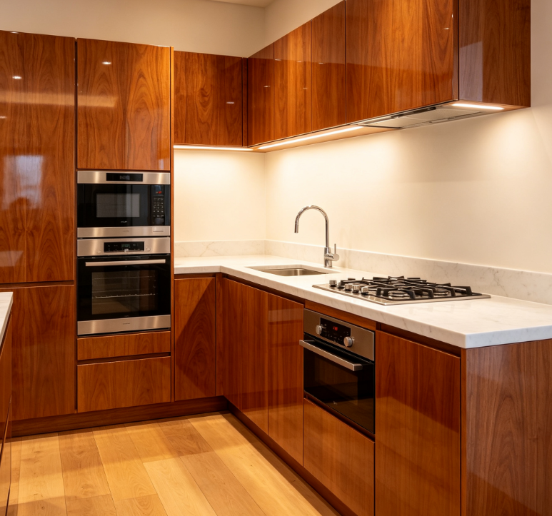 Glossy Solid Wood Kitchen Cabinets
