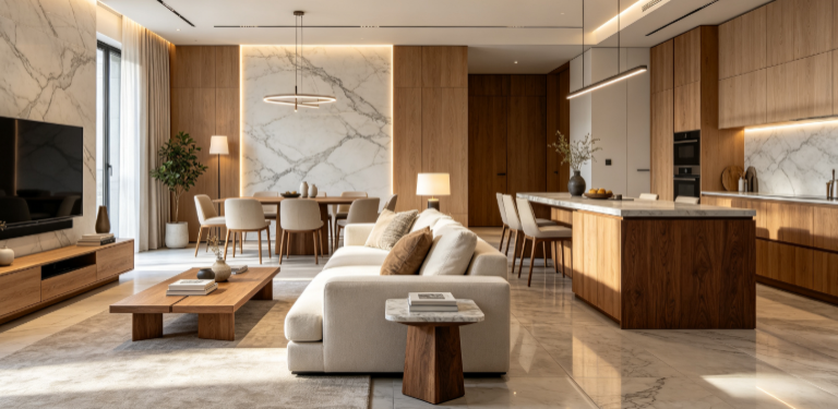 Modern Furniture Combined With Wood And Natural Stone