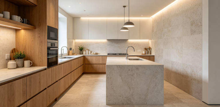 Natural Materials In Modern Bathroom And Kitchen Design