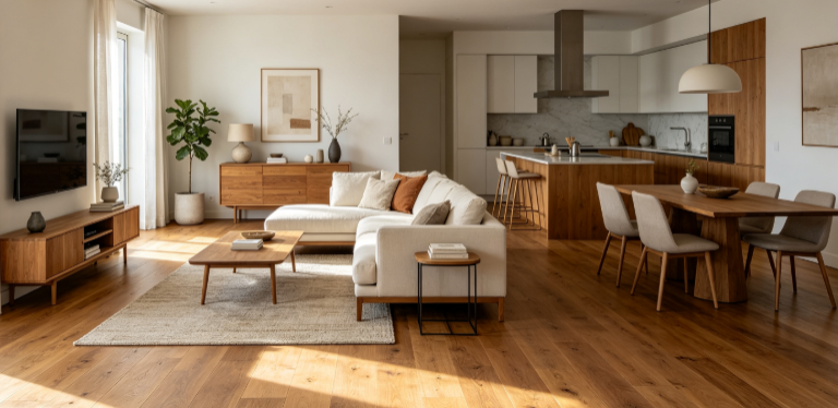 Natural Wood Interior Design With Modern Furniture