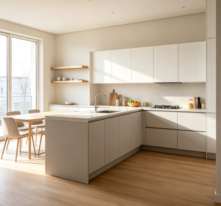 Open Plan L Shaped Kitchen Cabinets