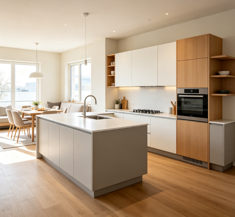 Open Plan U Shaped Kitchen Cabinets