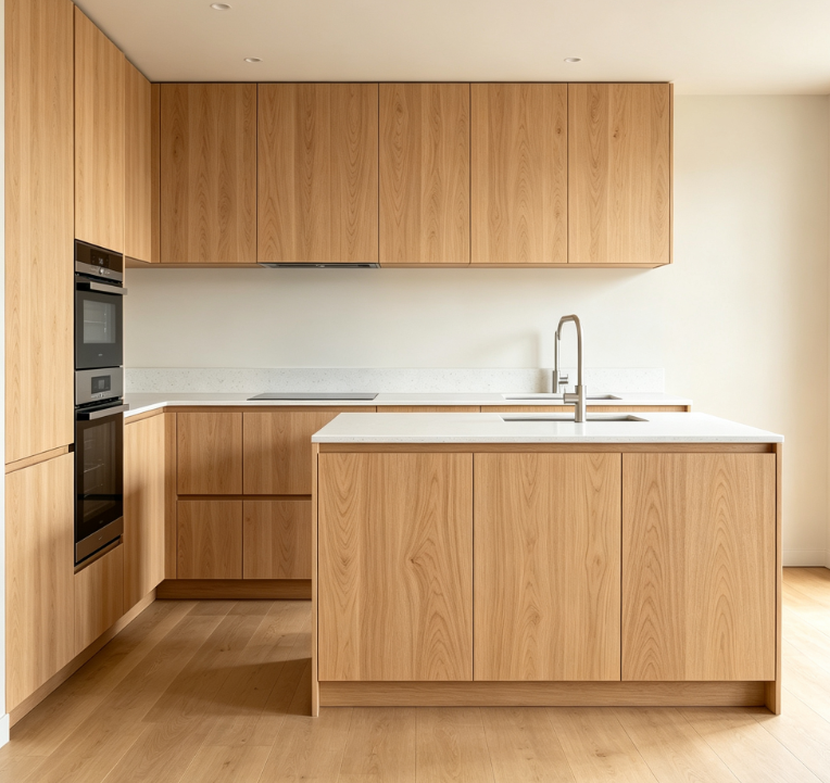 Wood Grain Mdf Kitchen Cabinets