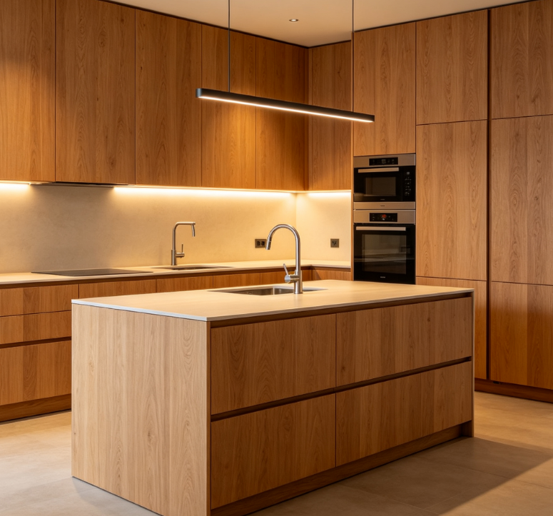 Wood Grain Modern Kitchen Cabinets