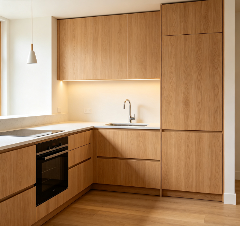 Wood Grain Pvc Kitchen Cabinets